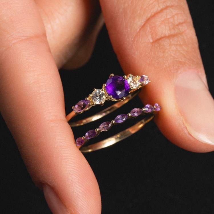 Solid Gold Capsule Delicate Amethyst Stacking Ring