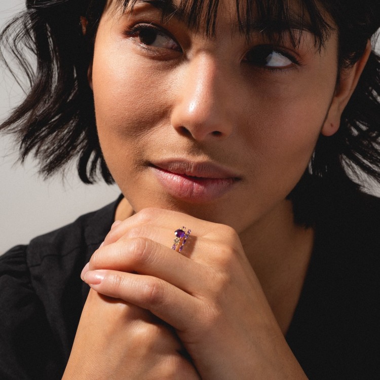 Solid Gold Capsule Delicate Amethyst Stacking Ring