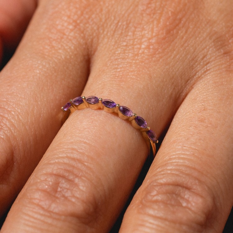 Solid Gold Capsule Delicate Amethyst Stacking Ring
