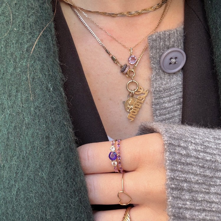 Solid Gold Capsule Delicate Amethyst Stacking Ring