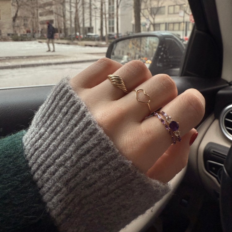 Solid Gold Capsule Delicate Amethyst Stacking Ring