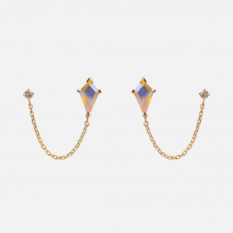 Solid Gold Double Piercing Angel Aura Quartz Kite Earrings for Positivity